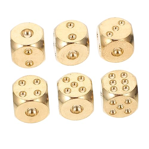 ERINGOGO 6 Stück Massive Messingwürfel Miniwürfel Zahlenwürfel Sechsseitige Exquisite Spielwürfel-Requisiten Würfelspiel-Requisite Bastelwürfel Aus Messing Kupfer Golden von ERINGOGO