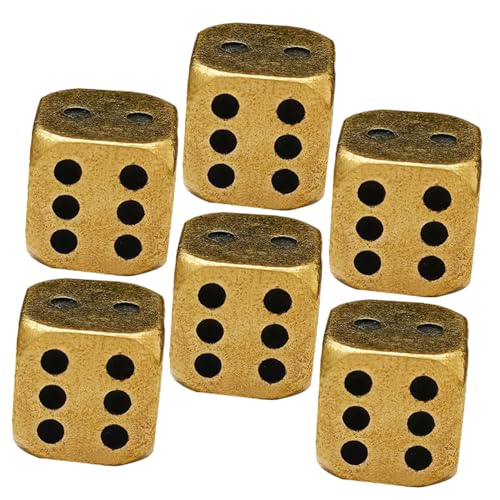 ERINGOGO 6 Stück Messingwürfel Vintage Stil Abgerundete Ecken Solide Kleine Würfel Spielwürfel für Brettspiele Partyspiele Glücksspiele Dekoration von ERINGOGO