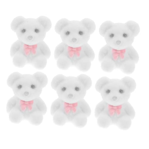 ERINGOGO 6 Stück Mini-Bärpuppe Party Hochzeit Dekoration Flockmaterial Geschenkideen für torten deko Plüsch Tiere Minibären kleine Bären Mini-Flockbären PVC Weiß von ERINGOGO