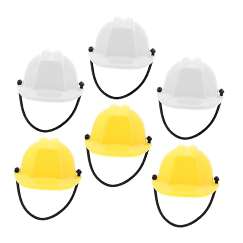 ERINGOGO 6 Stück Mini Bauarbeiterhelm Modell Weiß Gelb Miniatur Sicherheitshelm Puppendeko Helm für Puppenhaus Party Halloween Zubehör von ERINGOGO