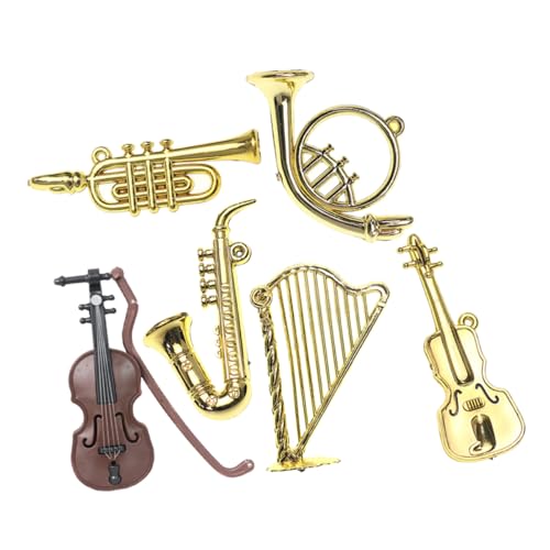ERINGOGO 6 Stück Mini-Musikinstrument- Miniatur Bausatz puppenhaus deko Mini Musikinstrumente für Puppenhaus Musiker Mini-Hausverzierung Puppe Musikinstrument Golden von ERINGOGO
