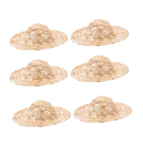 ERINGOGO 6 Stück Mini Strohhüte Handgefertigt Leichte Miniatur Sombrero Kappen Vielseitige DIY Puppenhaus Accessoires Kleine Hüte für Puppen Haustiere und Bastelprojekte von ERINGOGO