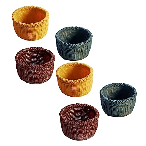 ERINGOGO 6 Stück Puppenhaus Zubehör Realistische Resin Körbe Blau Holzfarben und Rotbraun Dekorative Mini Aufbewahrungskörbe für Puppenhaus und Desktop von ERINGOGO
