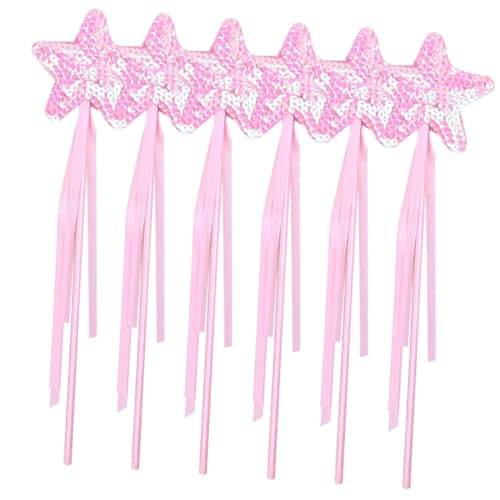 ERINGOGO 6 Stück Stern Glitzer Zauberstäbe für Mädchen Leichte Langlebige Feenstäbe mit Schleifenband als Geburtstagsgeschenk für Kostüme Cosplay Rollenspiele und Bühnenauftritte von ERINGOGO