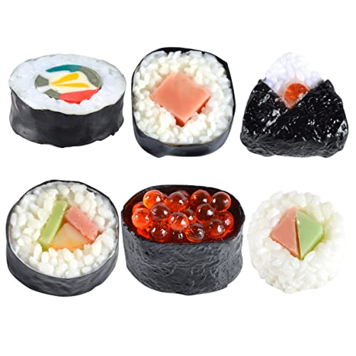 ERINGOGO 6 Stück Sushi-Simulation Gefälschtes Sushi Lebensmittelnachbildung Künstliche Lebensmittelanzeige Sushi-Hersteller Kunst-Sushi Sushi-Sashimi-Modell Faux-Food-Requisite PVC von ERINGOGO