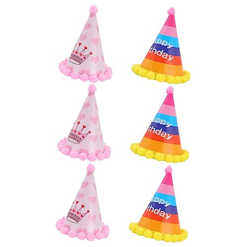 ERINGOGO 6 Stück Teiliges Geburtstags Party Papierkegel Hüte mit Bunten Pompons Universelle für Erwachsene Leichter Partyhut zur und Foto Requisite für Geburtstagsfeiern und Karneval von ERINGOGO