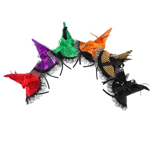 ERINGOGO 6 Stück Teiliges Halloween Haarreifen mit Pailletten Hexenhüten Buntes Party Kostümzubehör Verstellbare Bequeme Stirnbänder für Damen und Familie für Halloween Feiern und Cosplay von ERINGOGO
