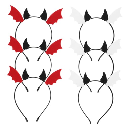 ERINGOGO 6 Stück Teiliges Halloween Haarreifen mit Teufelshörnern und Fledermausohren Leichter Filz Haarreif für Party Cosplay Vielseitiges Accessoire für Erwachsene von ERINGOGO