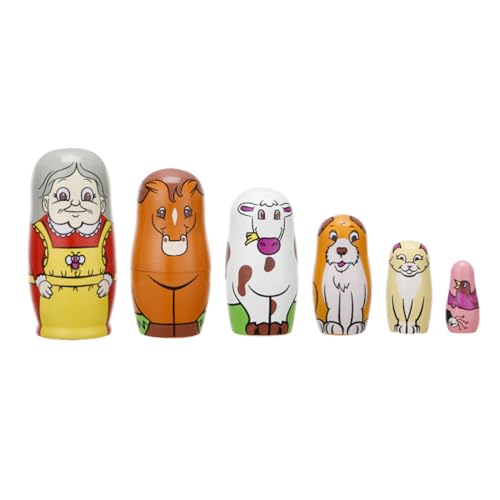 ERINGOGO 6 Stück Teiliges Handbemalte Holz nistpuppen mit Großmutter Motiv Bunte Matroschka Puppen Dekoratives Holzspielzeug für Sammler Langlebig und Farbecht von ERINGOGO