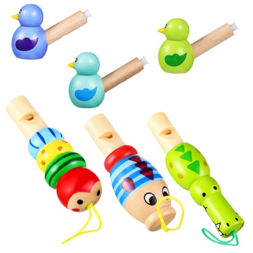 ERINGOGO 6 Stück Teiliges Holzpfeifen mit Bunten Cartoon Tiermotiven Kinderfreundlich Glatte Oberfläche Leichte Musikinstrumente für Spiel und Party für Kindergeburtstag und Weihnachten von ERINGOGO