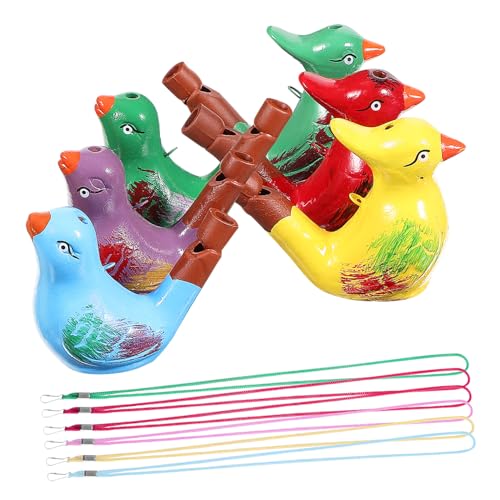 ERINGOGO 6 Stück Teiliges Keramik Tierpfeifen mit Lanyards Handbemalte Vogelpfeifen Realistische Vogelklänge Leicht Tragbar Pädagogisches Musikspielzeug für Kleinkinder und Zufällige Farbe von ERINGOGO