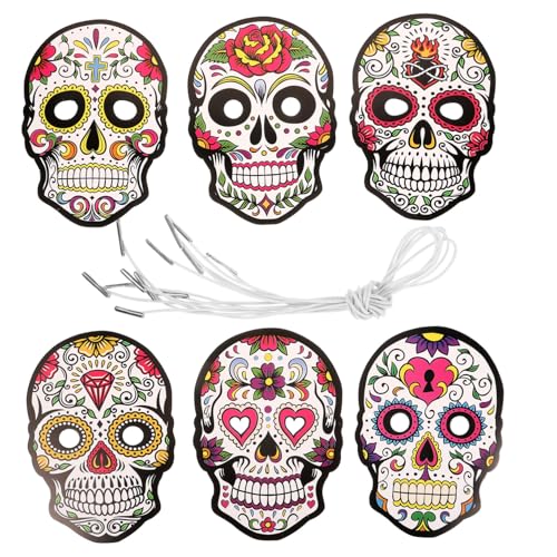ERINGOGO 6 Stück Teiliges Mexikanische Tag der Toten Papiermasken Dekorative Leichte Hautfreundliche Halloween Cosplay Masken mit Realistischem Design für Fasching und Party ERINGOGO 6 Stück Teiliges Mexikanische Tag der Toten Papiermasken Dekorative Leichte Hautfreundliche Halloween Cosplay Masken mit Realistischem Design für Fasching und Party von ERINGOGO