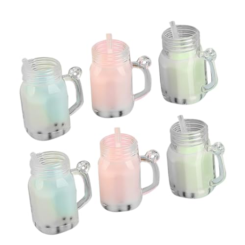 ERINGOGO 6 Stück Teiliges Mini Getränke für Puppenhaus Realistische Resin Milchtee Becher in Gemischten Farben Dekorative Miniatur Trinkgefäße für Puppenhaus Küche und Fotografie Zubehör von ERINGOGO