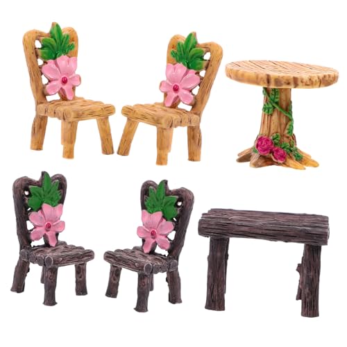ERINGOGO 6 Stück Teiliges Miniatur Harz Möbel Realistische Kleine Tische und Stühle für Puppenhaus Dekoration DIY Mini Haus Zubehör Zufällige Farben als und Gartenmöbel Zufällige Farbe von ERINGOGO