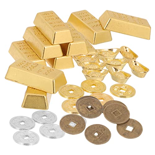 ERINGOGO 60 Stück Mini -Modell Goldmünzen Dekoration Tischdekoration Gold Barren Foto Requisiten Miniatur-Puppenhaus Zubehör bastelset Barrenverzierung Ornamente aus Papierbarren von ERINGOGO