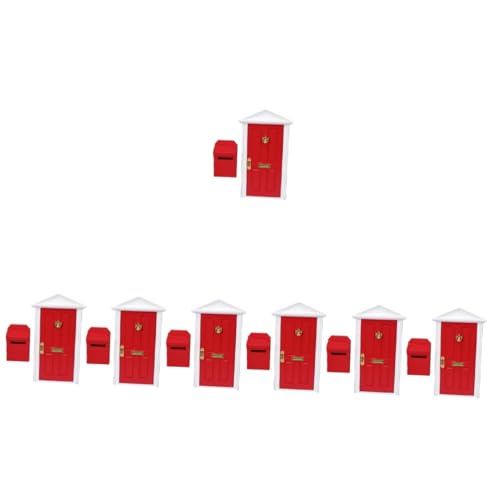 ERINGOGO 7 Sätze Mini Möbel Türen Rollenspielset Miniatur Accessoires für Mädchen Minitür Modelle Mini-Briefkasten Mini-Hausverzierung Puppenhaus Ornamente Möbeltür Mikroszene hölzern rot von ERINGOGO