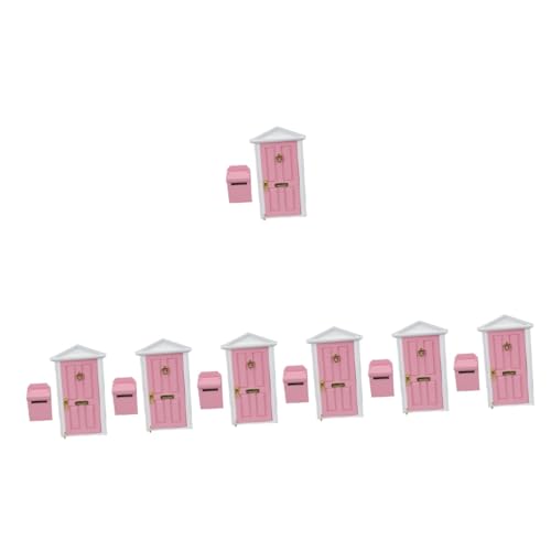 ERINGOGO 7 Sätze Mini Möbel Türen Miniatur Feenhaustüren Rollenspielzubehör Mini-Mailbox-Modell Mini-haustür Dekorationen Mini-hausdekoration Wohnkultur Mikroszene Rosa Hölzern Puppenhaus von ERINGOGO