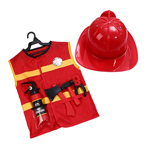 ERINGOGO 7-Teiliges Set Feuerwehrkostüme für Kinder Feuerwehrmann Kostüm Kinder Feuerwehrmann Kostüm für Kinder Kinderkleidung Kleider Kleidung für Kinderrollenspiele Beruf einstellen von ERINGOGO