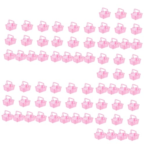 ERINGOGO 70 STK Puppen-Einkaufskorb Körbe für Kinder Aufbewahrungsspielzeug Spielzeug Korb Kinder kinderkorb Mini Körbe Mini-Tragekorb Puppenhaus Süßigkeiten-Korb Korb Kunststoff Rosa von ERINGOGO