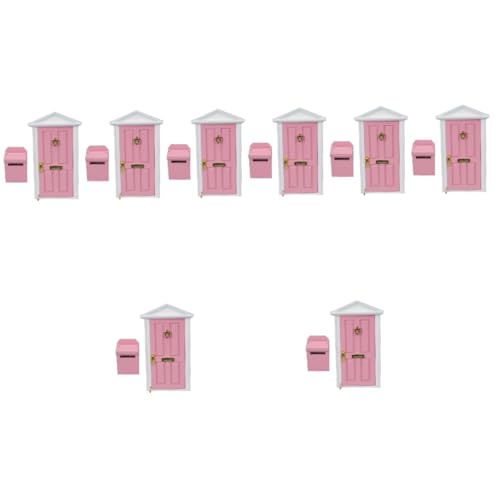 ERINGOGO 8 Sätze Mini Möbel Türen Dekorationen Miniatur-puppenhauszubehör Minihaus Aus Holz Mini-puppenhaus-Ornamente Puppenhaus Tür Dekor Mini-haustür Hölzern Briefkasten Rosa Mikroszene von ERINGOGO