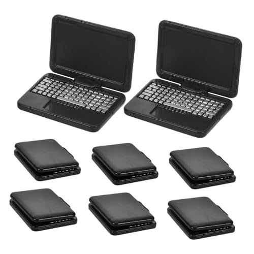 ERINGOGO 8 Stück Puppenhaus Computer Mini Möbel Mini Laptop Für Mädchen Spielcomputer Puppenhaus Miniaturmöbel Kleiner Computer Kunststoff Schwarz von ERINGOGO