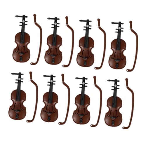 ERINGOGO 8 Stück Puppenhaus-Geige Lebensechte Geige Feines Geigenhandwerk Geigenmodellbau Kleinste Geige Kleine Geige Musikinstrumentenmodell Mini-instrumentenschmuck Plastik Brown von ERINGOGO