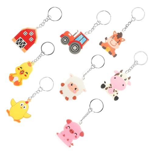 ERINGOGO 8 Stück Teiliges Cartoon Schlüsselanhänger Farmtier Anhänger Bunter Taschenanhänger Niedliche Kleine Schlüsselbund Dekoration für Rucksack und von ERINGOGO
