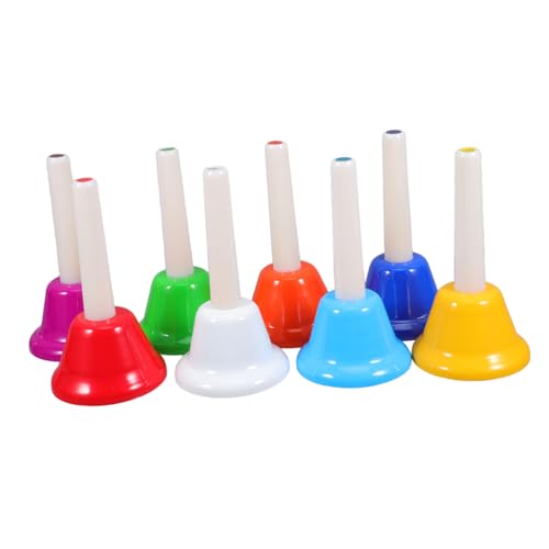ERINGOGO 8 Stück Teiliges Handglocken Set Bunt mit Robuste Holzglocken mit Metallklangkörper Musikalisches Lernspielzeug für Kleinkinder Farbenfrohe Klanginstrumente für Musikunterricht von ERINGOGO