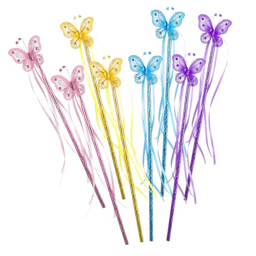 ERINGOGO 8 Stück Teiliges Schmetterling Fairy Sticks für Bunte Zauberstäbe in Rosa Blau Gold Leichtes Party Favor und Foto Requisiten für Mädchen Verkleidung und Rollenspiel von ERINGOGO