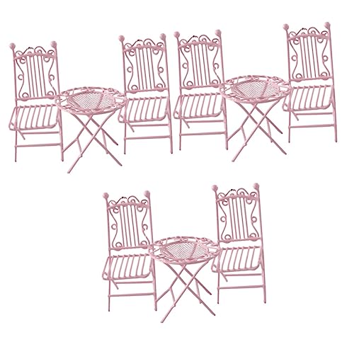 ERINGOGO 9 STK Mini Tisch Und Stühle Aus Schmiedeeisen Dekoration Winzige Möbel Haushaltsdekoration Wohnkultur Hausdekorationen Für Zu Hause Miniaturen Rosa Esstisch Essen Spielen von ERINGOGO