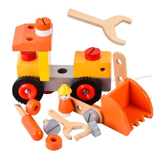 ERINGOGO Bagger Zug Spielzeug Baufahrzeug BAU-LKW-Modell Technisches Fahrzeugspielzeug Spielzeugtraktor Aus Holz Bauwagen Kipper-Spielzeug Spielset Aus Holz Bulldozer Kind Hölzern Gebaut von ERINGOGO