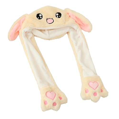 ERINGOGO Beige Plüsch Hasenohren Mütze mit Beweglichen Ohren Lustige Cartoon Tier Kopfbedeckung für Erwachsene Wärmende Foto Requisiten für Kostüm Halloween Party von ERINGOGO