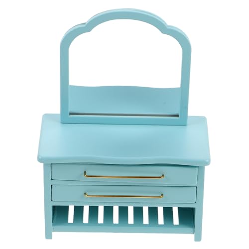 ERINGOGO Blauer Lackierung Funktionaler Schublade Kompakter Mini Schminktisch für Puppenhäuser Modernes Zubehör für Kreative Dollhouse Dekoration von ERINGOGO