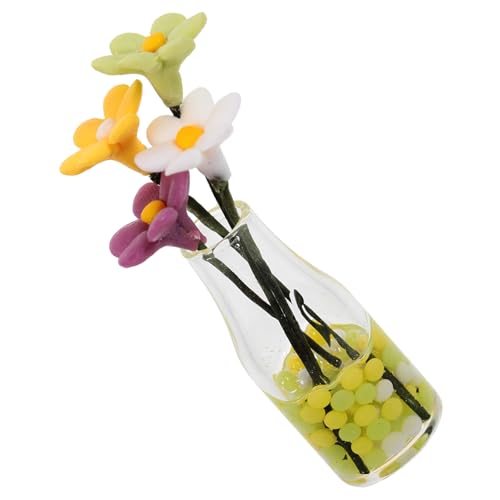ERINGOGO Blumenvasen Mit Kleinen Künstlichen Dekoration Für Puppenhaus Miniaturtopfblumen in Transparenter Glasvase Kreative Blumenarrangements Für Puppenhaus von ERINGOGO