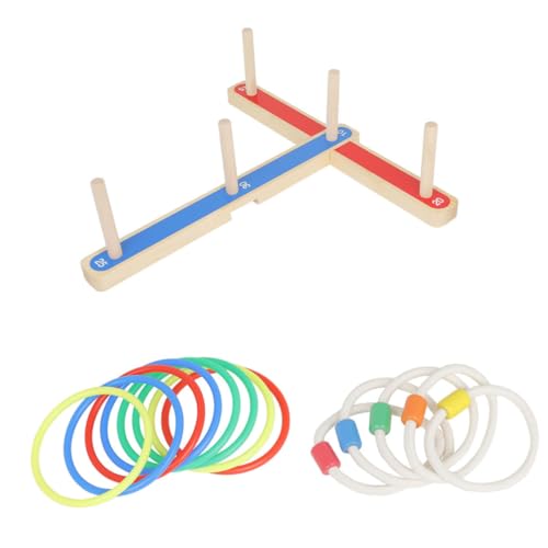 ERINGOGO Buntes Holz Ringwurfspiel für Fördert Hand Auge Koordination und Konzentration Geeignet für Drinnen und Draußen Inklusive Farbigen Ringen für Familie und Kinderparty von ERINGOGO