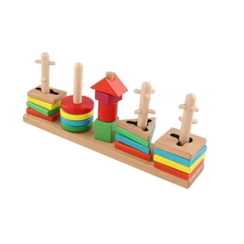 ERINGOGO Buntes Pädagogisches Holzbaustein Montessori Steckspielzeug für Fördert Farberkennung Formen Matching Feinmotorik und Kreativität Lernspielzeug für Kleinkinder von ERINGOGO