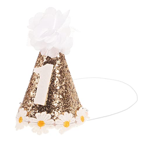 ERINGOGO Champagnerfarbener Glitzernder Geburtstagskegel mit Kleiner Blume Leichter Stoffhut für Junge Mädchen und Kleinkinder Süßer für Geburtstagsfeiern und Fotoshootings von ERINGOGO
