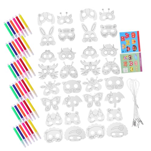ERINGOGO DIY Tiermasken zum Bemalen Teiliges aus Leichtem Papier mit Stiften Kreative Bastelmasken für Kindergeburtstag Halloween Schulaktivitäten und Familienzeit von ERINGOGO