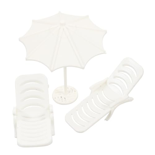 ERINGOGO Dekorativer Mini Liegestuhl mit Miniatur Sonnenschirm Puppenhaus Deko Vielseitiger Miniatur Möbel und Outdoor Szenerie Schmuck von ERINGOGO