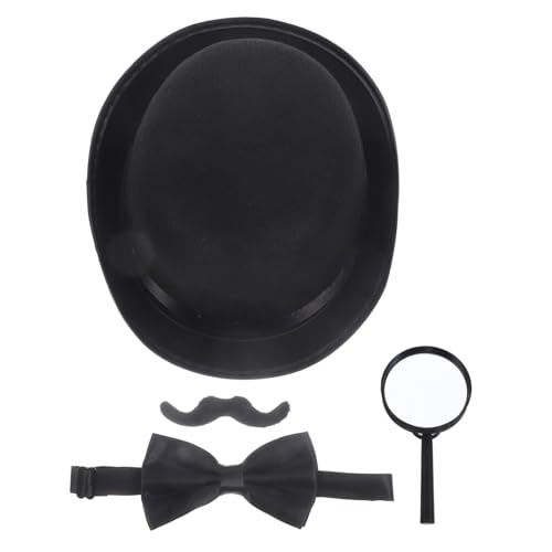 ERINGOGO Detektiv Kostüm Zubehör mit Hut Lupe Schnurrbart und Fliege Leichtes und Stoffmaterial Realistisches Design für Halloween Cosplay und Rollenspiele von ERINGOGO