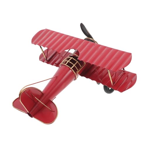 ERINGOGO Doppeldeckermodell Retro Flugzeug Miniatur Ebene klein Flügel Modelle Eisenhandwerksdekoration Desktop-Ornamente zum Geburtstag rot von ERINGOGO