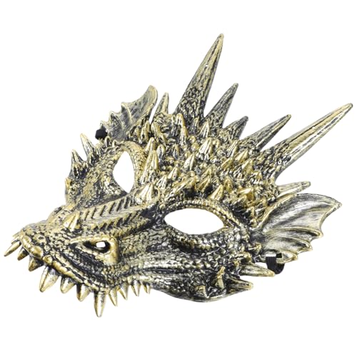 ERINGOGO Drachenmaske Cosplay Vollgesichtsmaske Halloween Kostüm Zubehör für Herren und Damen Party Halloween Maske aus Hochwertigem Kunststoff Goldfarben von ERINGOGO