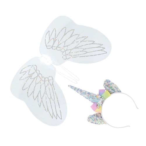 ERINGOGO Einhorn Stirnband Und Flügel Set Einhorn Kostüm Accessoire Für Partys Und Verkleidungen Und Elastisch Perfektes ERINGOGO Einhorn Stirnband Und Flügel Set Einhorn Kostüm Accessoire Für Partys Und Verkleidungen Und Elastisch Perfektes von ERINGOGO
