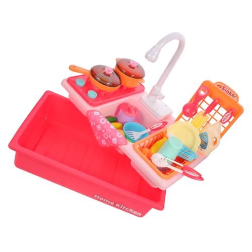 ERINGOGO Elektrische Geschirrspüler Kunststoff Küchenspüle mit Wasserspiel Batterielos Rosa Realistisches Rollenspiel Küchenzubehör für Mädchen und Jungen Pädagogisch von ERINGOGO