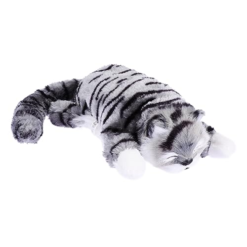 ERINGOGO Elektrische Plüsch Katzenfigur Niedliches Simuliertes Katzenplüschtier für Batteriefrei Graue Kuscheltier Doll für Katzenliebhaber von ERINGOGO