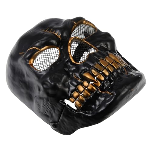 ERINGOGO Gruselige Halloween Skull Maske aus Leichtem Kunststoff Vollgesichts Halloween Maske für Cosplay Party Beweglicher Mund Schwarz Goldenes Skelett Dekor Komfortabel und Langlebig von ERINGOGO