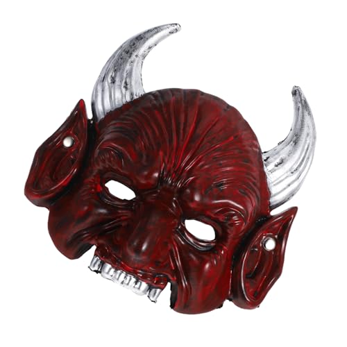 ERINGOGO Halbgesichts Halloween mit Spitzen Teufelshörnern Rote Dämonenmaske für Erwachsene und Teens Gruseliges Cosplay Kostüm Zubehör für Party und Rollenspiel von ERINGOGO
