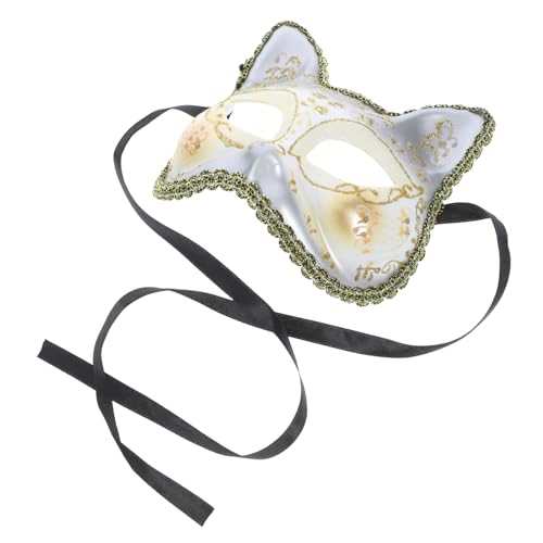 ERINGOGO Halbgesichts Katzenmaske Weiß für Halloween Party Cosplay Wiederverwendbar Sicher Bequem für Karneval Geburtstagsfeiern Maskenball von ERINGOGO