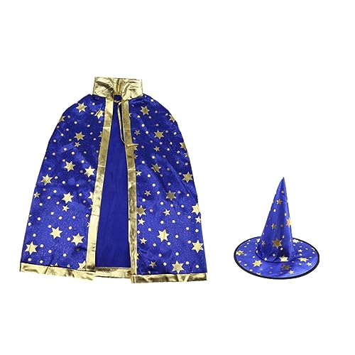 ERINGOGO Halloween Cosplay Umhang Mit Hut Blauer Zauberer Cape Für Bühnenperformance Und Party Kostüm Kreative Verkleidung Für Halloween Feiern von ERINGOGO