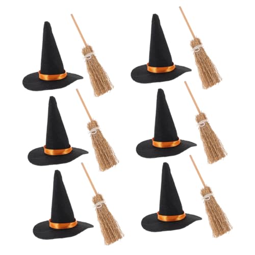 ERINGOGO Halloween Deko Set Teilig Mini Hexenhüte und Besen für DIY Basteln Platzsparend Leicht Wiederverwendbar Gestaltet für Tisch Regal Kleine Räume Halloween Party Büro und Schule von ERINGOGO